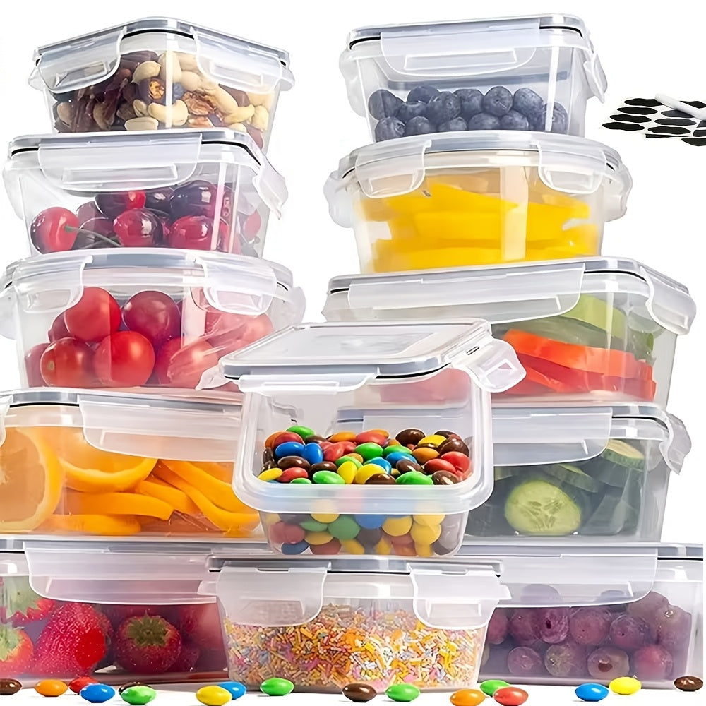 28/44/54pcs Large Capacity Covered Food Storage Container, Leak Proof Plastic Lunch Box, Suitable for Pantry, Travel, Outdoor Picnics, Kitchen Cleaning (12/20/25 Container And 12/20/25 Lid), Microwave And Dishwasher Safety, Including Labels And Pens