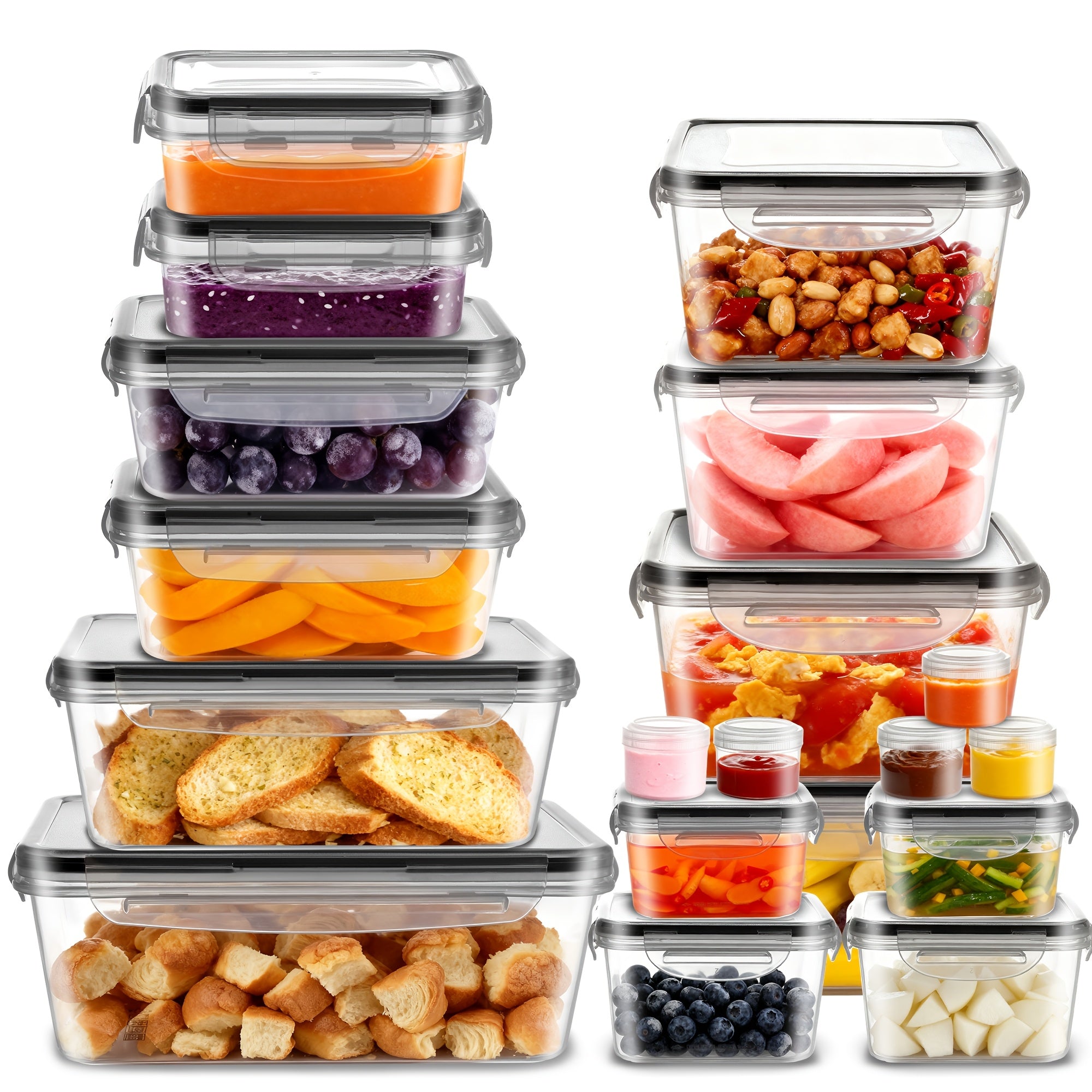 28/44/54pcs Large Capacity Covered Food Storage Container, Leak Proof Plastic Lunch Box, Suitable for Pantry, Travel, Outdoor Picnics, Kitchen Cleaning (12/20/25 Container And 12/20/25 Lid), Microwave And Dishwasher Safety, Including Labels And Pens