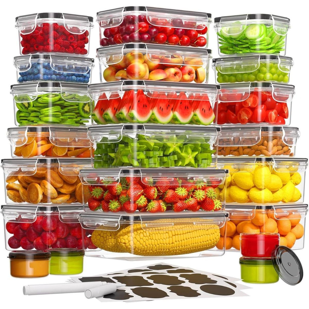 28/44/54pcs Large Capacity Covered Food Storage Container, Leak Proof Plastic Lunch Box, Suitable for Pantry, Travel, Outdoor Picnics, Kitchen Cleaning (12/20/25 Container And 12/20/25 Lid), Microwave And Dishwasher Safety, Including Labels And Pens
