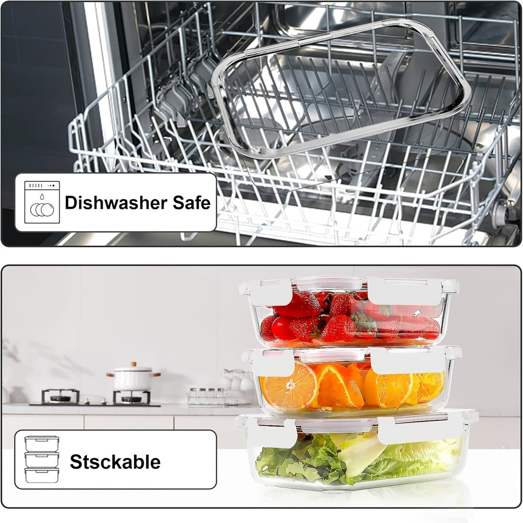 20pcs Sealed Glass Food Storage Containers, Lunch Boxes, Microwave Ovens, Ovens - Perfect for Salads, Fruits, Vegetables, And Sandwiches, Lunch Boxes | Sealed Storage | Durable Glass, Food Storage Containers (8 Lids+8 Containers+4 Brush)