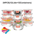 24-Piece Glass Food Container Set, Glass Meal Prep Containers with Leakproof Airtight Lids, for Outdoor Picnics, Lunch Boxes, Microwave, and Oven Use - Perfect for Salads, Fruits, Vegetables, and Sandwiches, Lunch Box | Airtight Storage | Durable