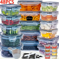 12/24/48pcs Food Storage Containers Set Kitchen Organizers Meal Prep Container Airtight, BPA-Free Reusable Snack Lunch Containers, Easy-Snap Lids, Plastic Snapware(6/12/24 Containers+6/12/24 Lids) Pantry Kitchen Organization With Labels And Marker