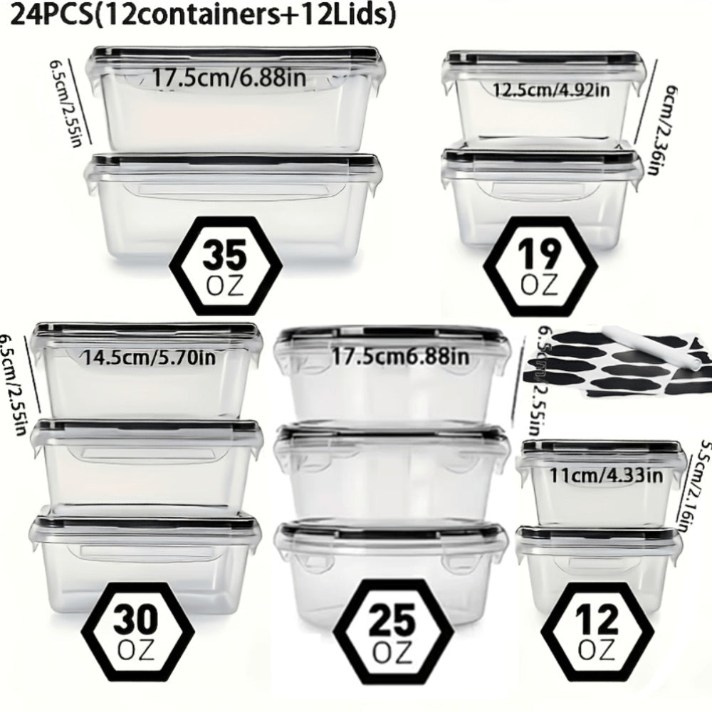 50/48/24pcs Heavy-duty Transparent Stackable Food Storage Box - Suitable For Microwave Ovens And Freezers, Leak Proof Refrigerator Storage Box Multiple Size Rectangular Food Cans, Used For Fruits, Vegetables, Leftovers, 25/24/12pcss Lid+25/24/12pcss