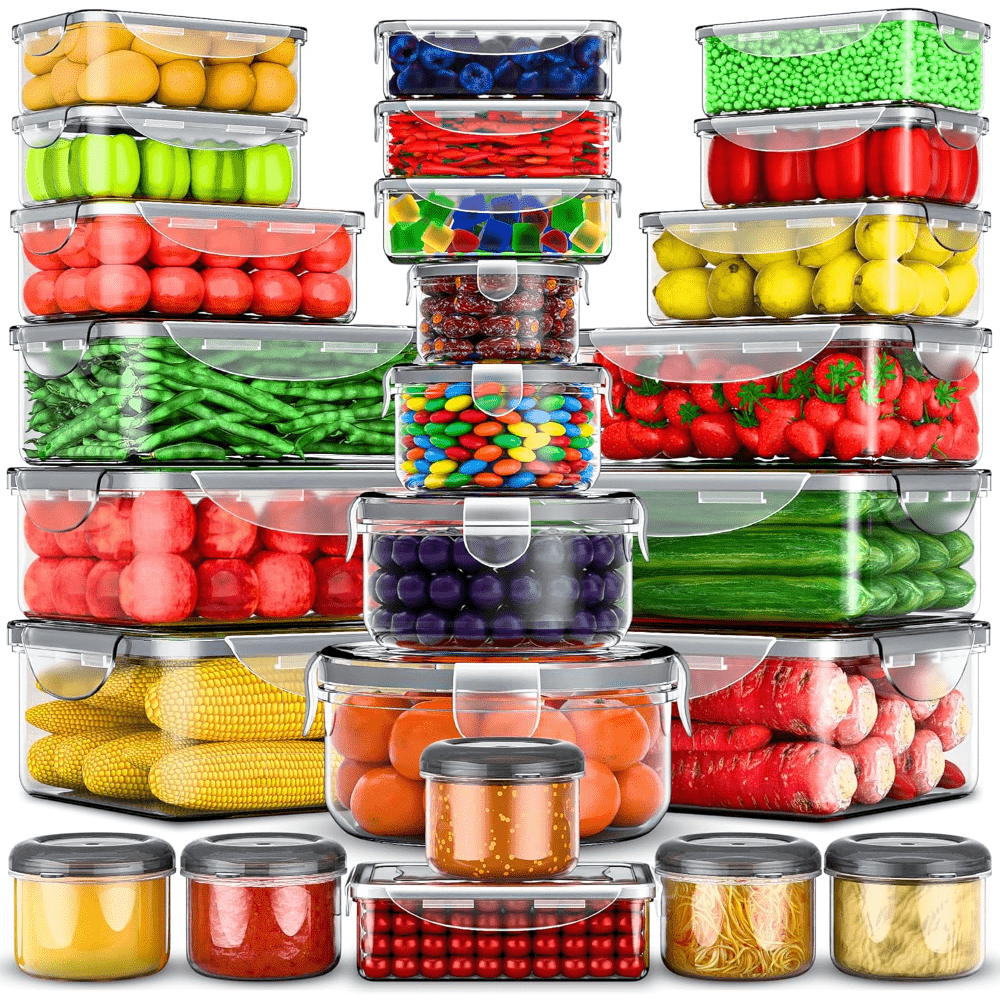 50/48/24pcs Heavy-duty Transparent Stackable Food Storage Box - Suitable For Microwave Ovens And Freezers, Leak Proof Refrigerator Storage Box Multiple Size Rectangular Food Cans, Used For Fruits, Vegetables, Leftovers, 25/24/12pcss Lid+25/24/12pcss