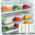 20pcs Sealed Glass Food Storage Containers, Lunch Boxes, Microwave Ovens, Ovens - Perfect for Salads, Fruits, Vegetables, And Sandwiches, Lunch Boxes | Sealed Storage | Durable Glass, Food Storage Containers (8 Lids+8 Containers+4 Brush)