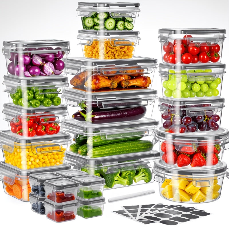50/48/24pcs Heavy-duty Transparent Stackable Food Storage Box - Suitable For Microwave Ovens And Freezers, Leak Proof Refrigerator Storage Box Multiple Size Rectangular Food Cans, Used For Fruits, Vegetables, Leftovers, 25/24/12pcss Lid+25/24/12pcss