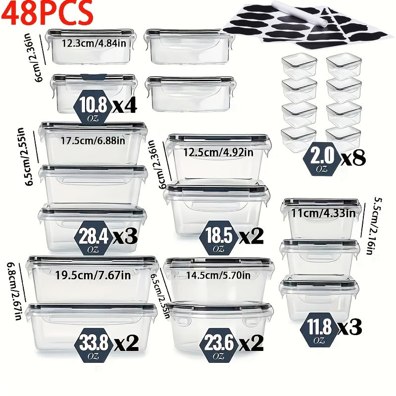 12/24/48pcs Food Storage Containers Set Kitchen Organizers Meal Prep Container Airtight, BPA-Free Reusable Snack Lunch Containers, Easy-Snap Lids, Plastic Snapware(6/12/24 Containers+6/12/24 Lids) Pantry Kitchen Organization With Labels And Marker