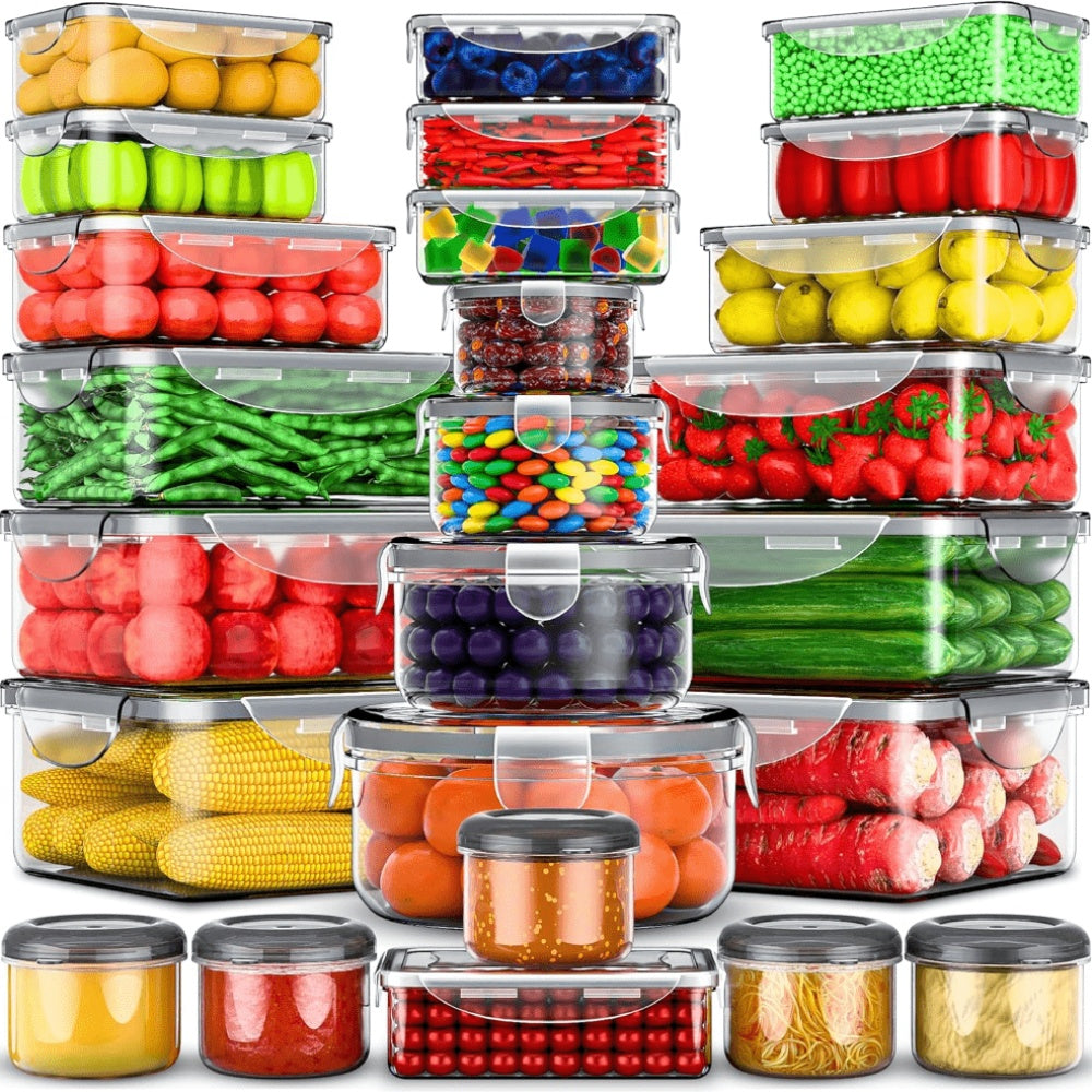 50/48/24pcs Heavy-duty Transparent Stackable Food Storage Box - Suitable For Microwave Ovens And Freezers, Leak Proof Refrigerator Storage Box Multiple Size Rectangular Food Cans, Used For Fruits, Vegetables, Leftovers, 25/24/12pcss Lid+25/24/12pcss
