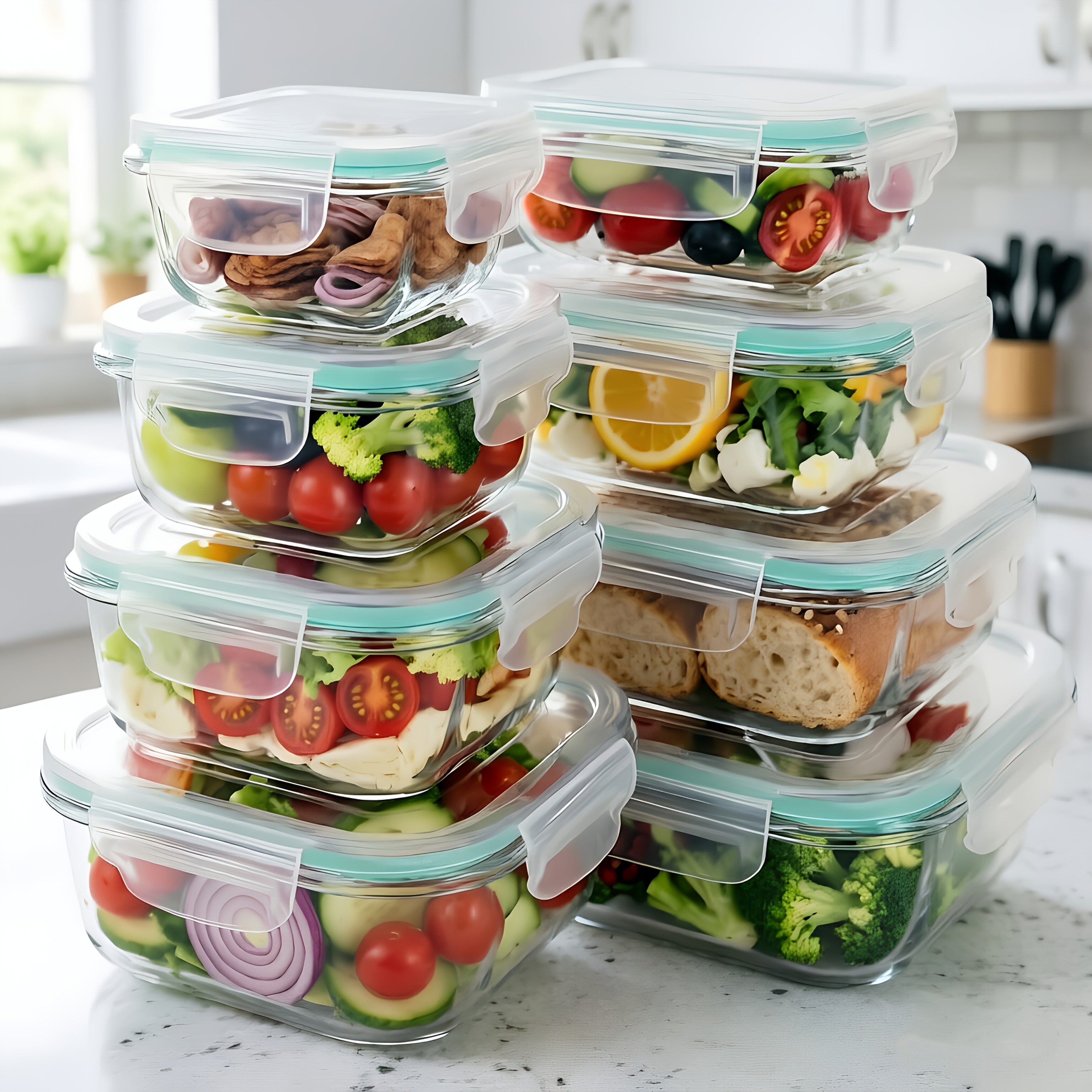 20pcs Sealed Glass Food Storage Containers, Lunch Boxes, Microwave Ovens, Ovens - Perfect for Salads, Fruits, Vegetables, And Sandwiches, Lunch Boxes | Sealed Storage | Durable Glass, Food Storage Containers (8 Lids+8 Containers+4 Brush)