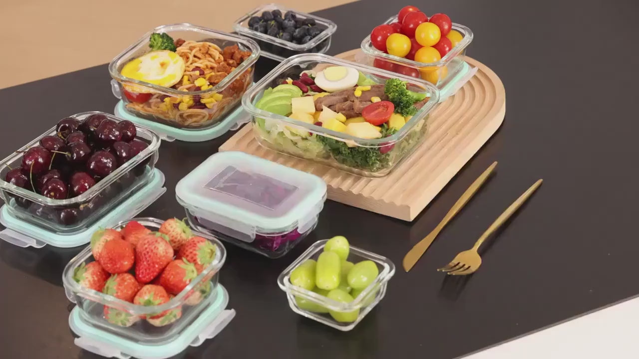 20pcs Sealed Glass Food Storage Containers, Lunch Boxes, Microwave Ovens, Ovens - Perfect for Salads, Fruits, Vegetables, And Sandwiches, Lunch Boxes | Sealed Storage | Durable Glass, Food Storage Containers (8 Lids+8 Containers+4 Brush)